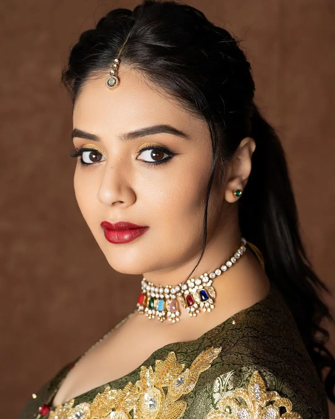 ETV Actress Sreemukhi in Green Lehenga Choli